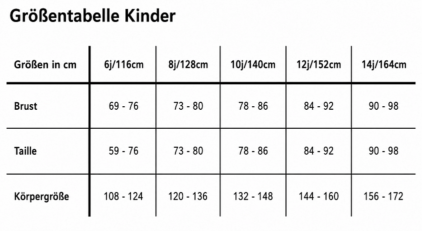 Grösse Tabelle Kinder